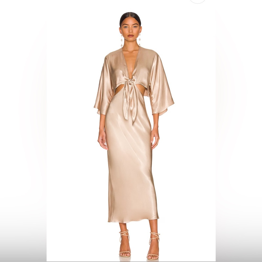 Shona Joy La Lune Tie Front Bias Midi Dress Gold